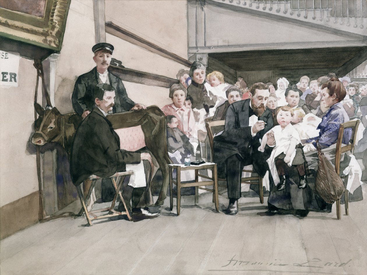 Csecsemők vakcinázása az Institut de la Vaccine-ban, Párizs, 1900 körül (wc papíron) alkotó: French School