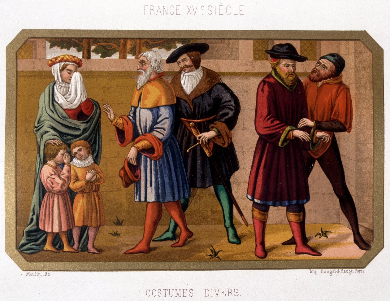 Különféle jelmezek a burzsoázia a 16. században - chromo. századi kordokumentum alapján alkotó: French School