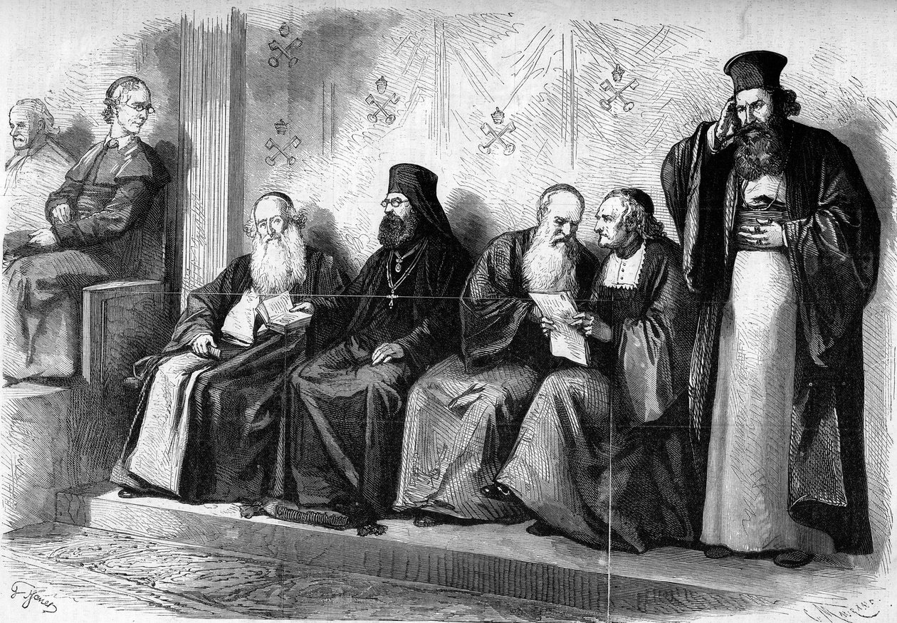 Vatikáni Zsinat 1 (1869-1870): pátriárkák és archimandriták a prezinati audiencián a római Sixtus-kápolnában. 1869. december. Metszet a „” Le Monde Illustré”” 662. számában, 1869. december 19. alkotó: French School