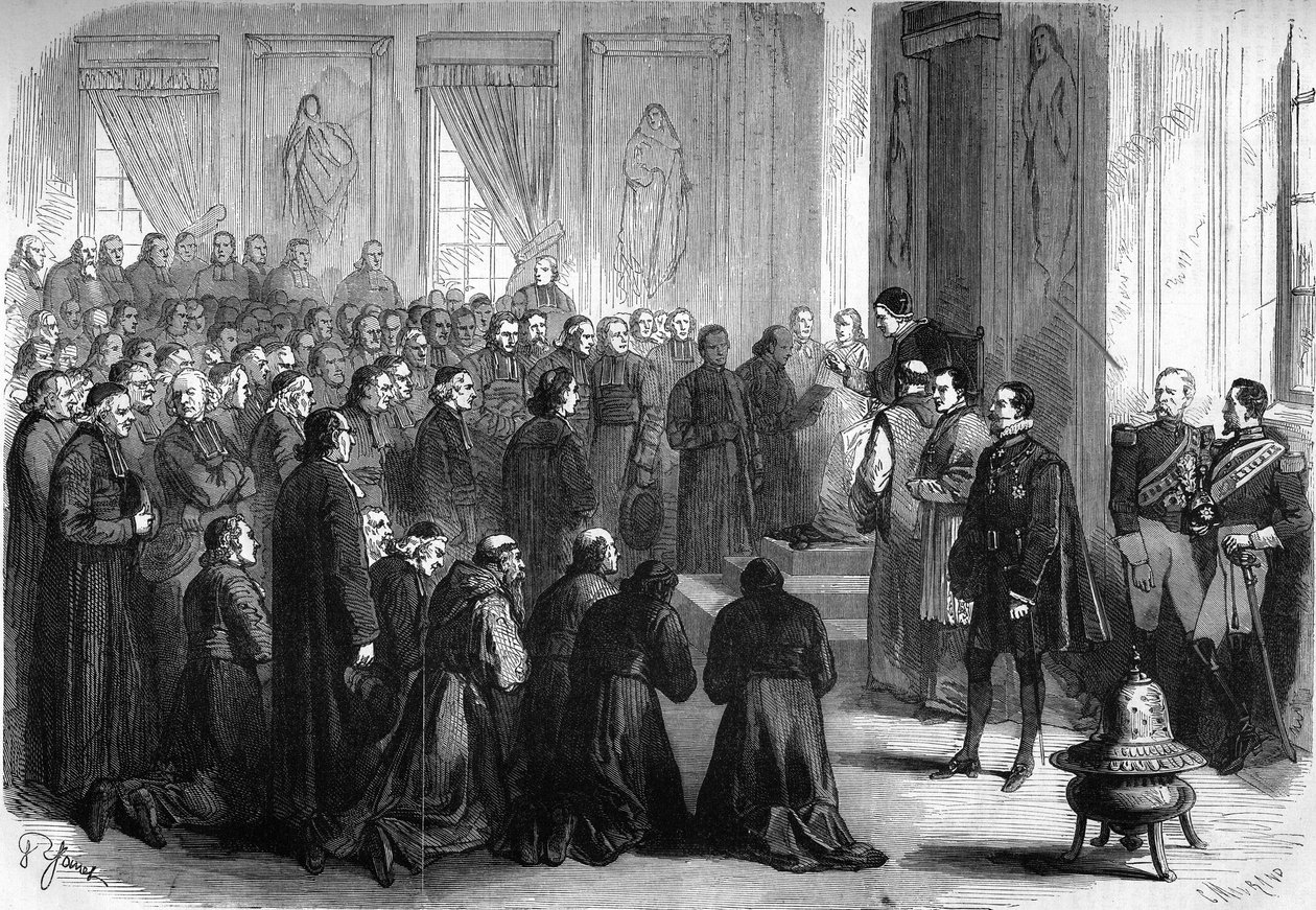 Vatikáni Zsinat (1869-1870): IX. Pius pápa (1792-1878) általános audiencián fogadta az estéket követő francia egyháziakat alkotó: French School