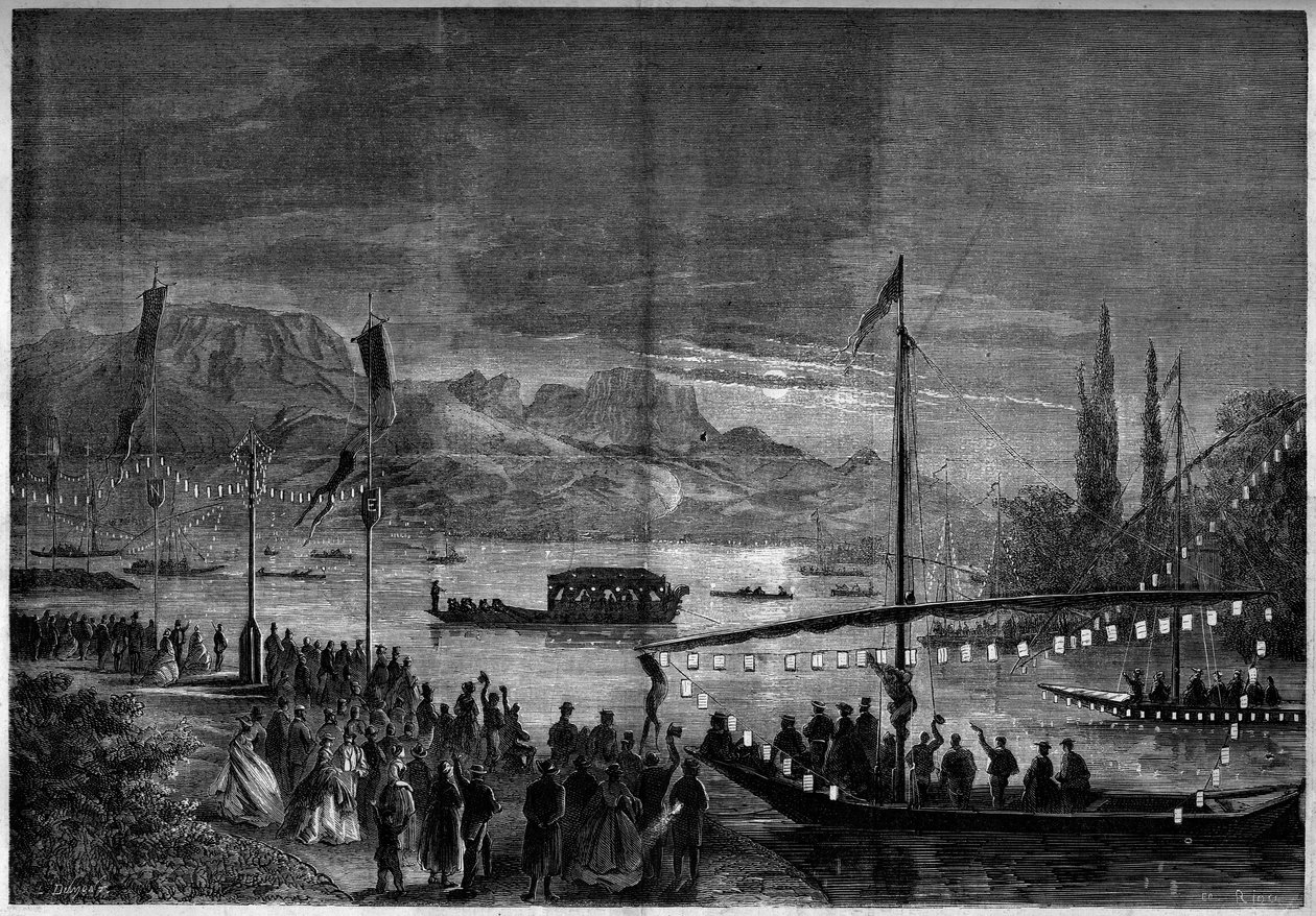 Velencei lakoma az Annecy-tavon III. Napóleon és Eugenie de Montijo impresszum látogatása alkalmából. Annecy, Haute Savoie (74) alkotó: French School