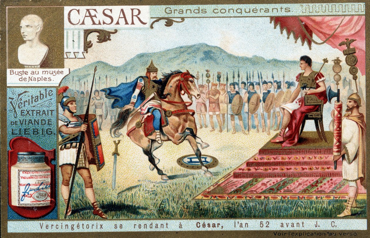 Vercingetorix megy Césarhoz, Kr.e. 52-ben - Liébig reklámmatrica alkotó: French School