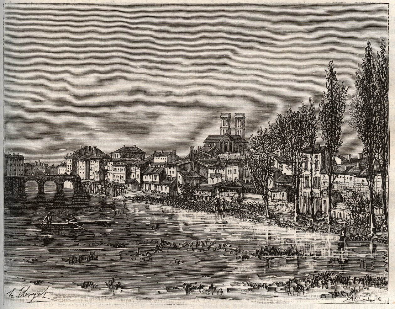 Verdun – Morbihan Bretagne-ban – V.A. Malt-Brown metszet a „La France illustrée: földrajz, történelem, statisztikai igazgatás” című könyvében. 1884 alkotó: French School