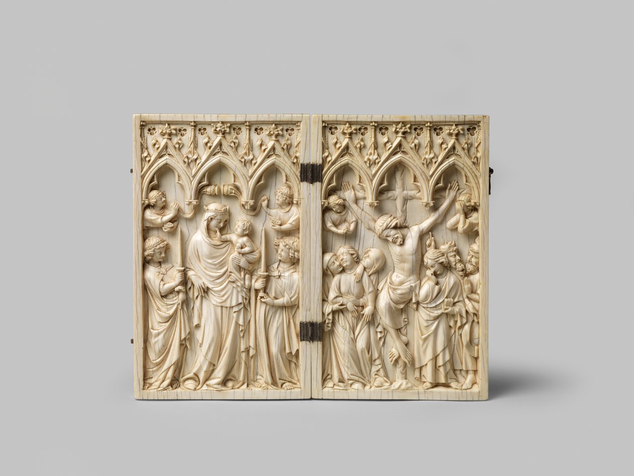 Vierge Glorieuse és a keresztre feszített diptichon ébenfa hátlapja későbbi, XIV. alkotó: French School