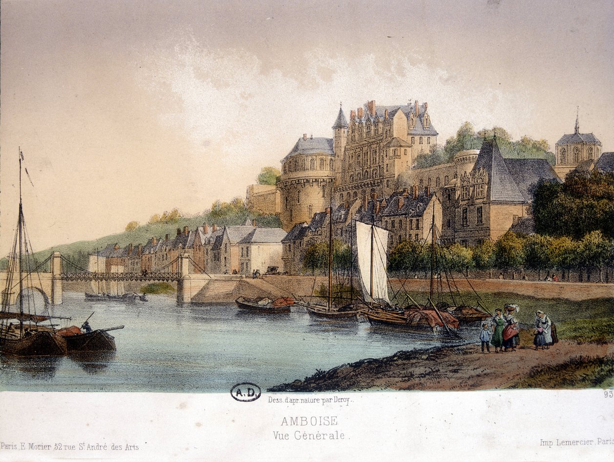 Amboise megtekintése - litográfia alkotó: French School