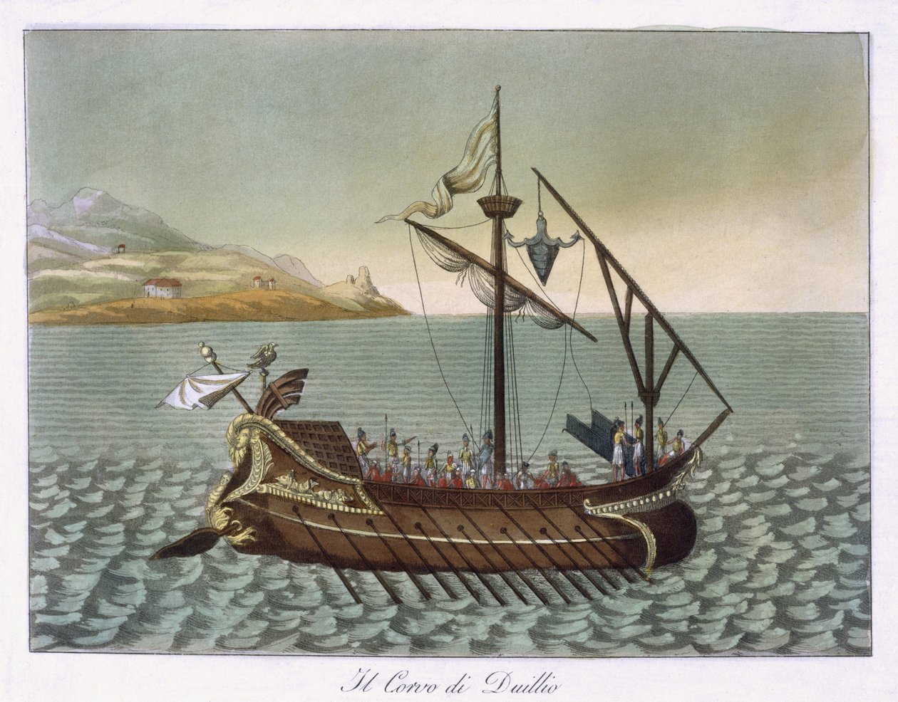 Corvus, haditengerészeti daru képe, G. Duillus használta, 1796 alkotó: French School