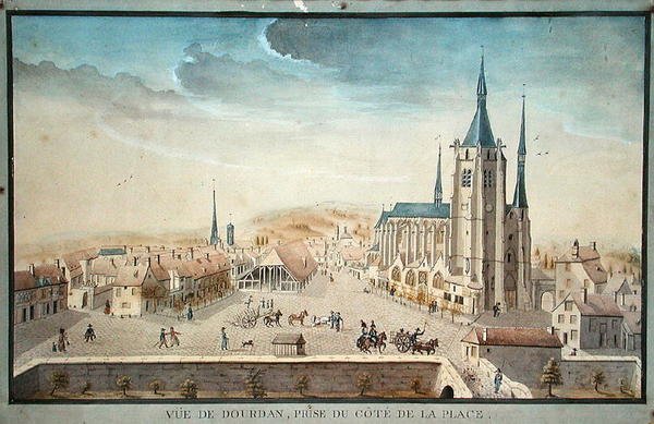 Dourdan látképe egy fogoly által, 1800 körül (wc, papír) alkotó: French School