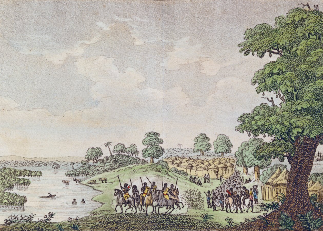 Kilátás Joalra, a Szenegáli Királyság kereskedelmi kikötőjére, 1810 körül alkotó: French School