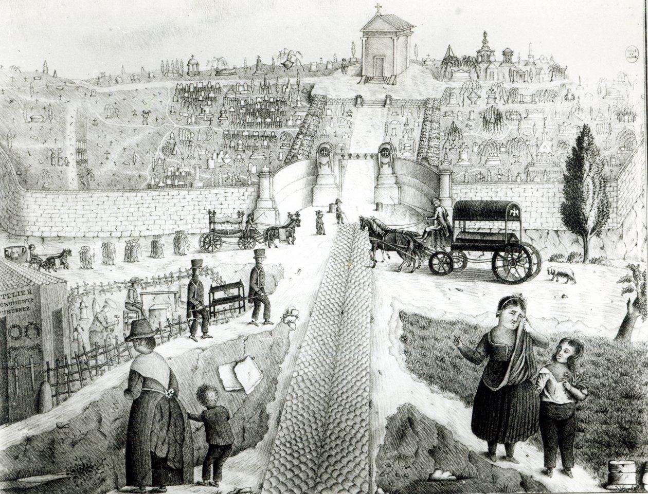 Kilátás a Pere-Lachaise temetőre, 19. század eleje alkotó: French School