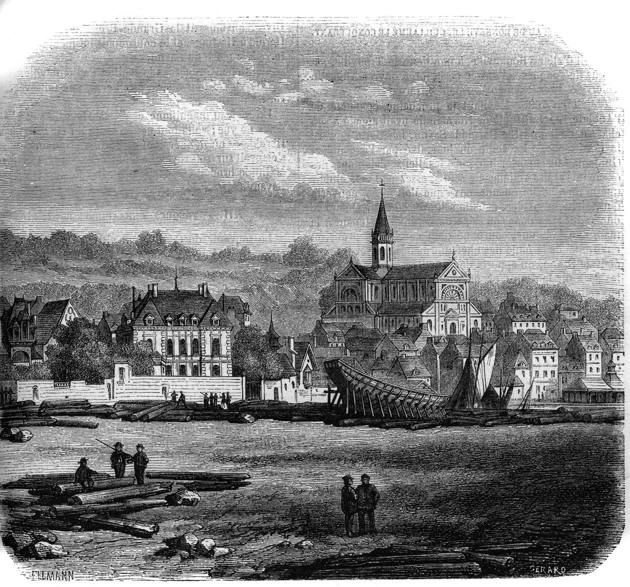 Kilátás Trouville sur Merre (Trouville-sur-Mer) az új templommal. Calvados (14). alkotó: French School