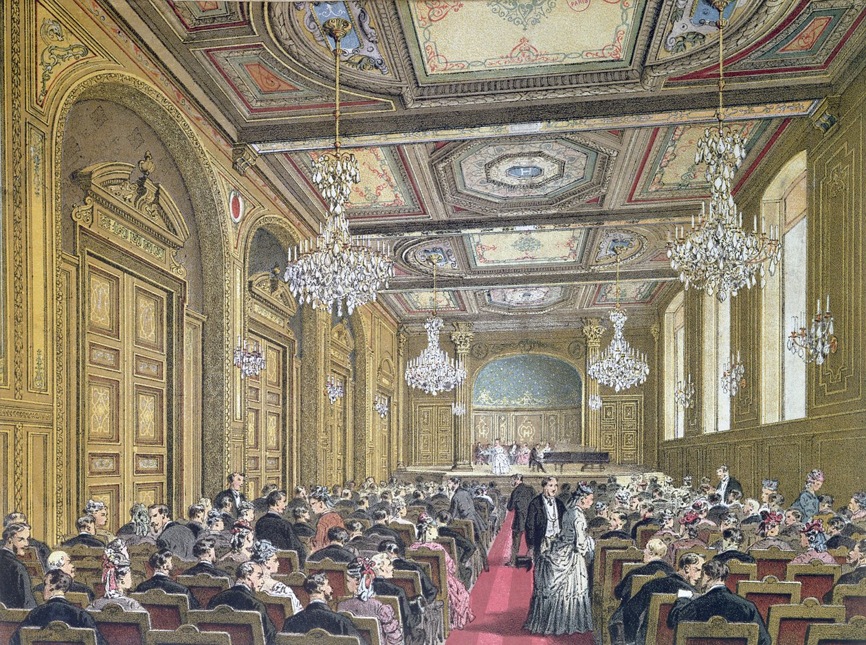 Kilátás egy koncertre a Salle Herzben a Rue de la Victoire-n, Párizs, 1870-80 körül alkotó: French School