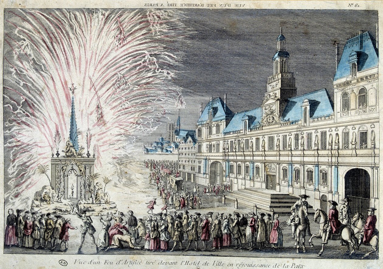 Kilátás a városháza előtti tűzijátékra, a béke újraélvezésében alkotó: French School