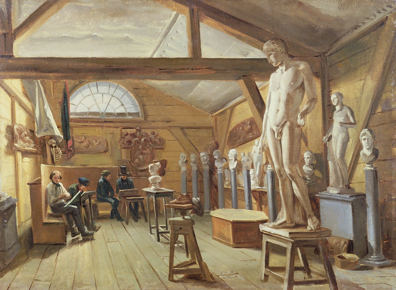 Egy művészeti iskola műtermének kilátása, 1840 körül alkotó: French School