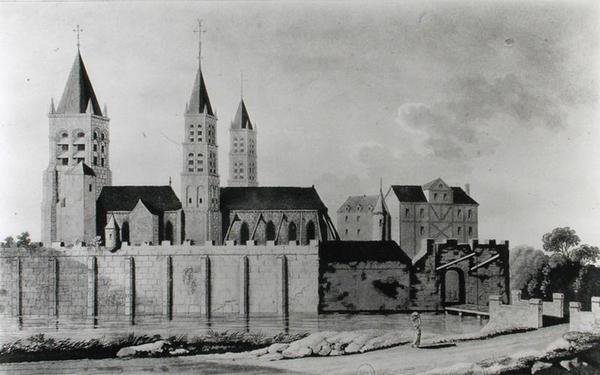 Kilátás a Saint-Germain-des-Pres-i apátságra a 15. század elején (litográfia) (f/w fotó) alkotó: French School