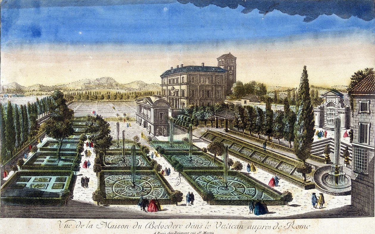 Kilátás a Belvedere-házra a Vatikánban, Róma. alkotó: French School
