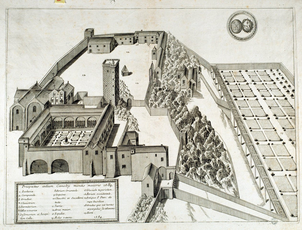 Kilátás a 948-ban alapított Saint Pierre de Montmajour (vagy Mont Majour) bencés apátságra, Arles, Franciaország (metszet) alkotó: French School