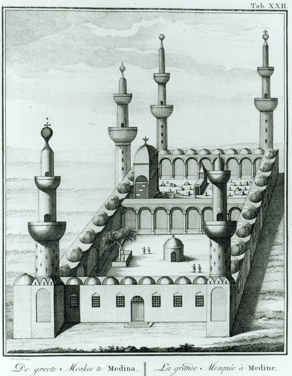 Kilátás a Medinában található Nagy Mecsetre, mielőtt a vahabita szekta megszentségtelenítette a sírokat, Carsten Niebuhr (1733-1815) 1774-ben megjelent leírásából. alkotó: French School