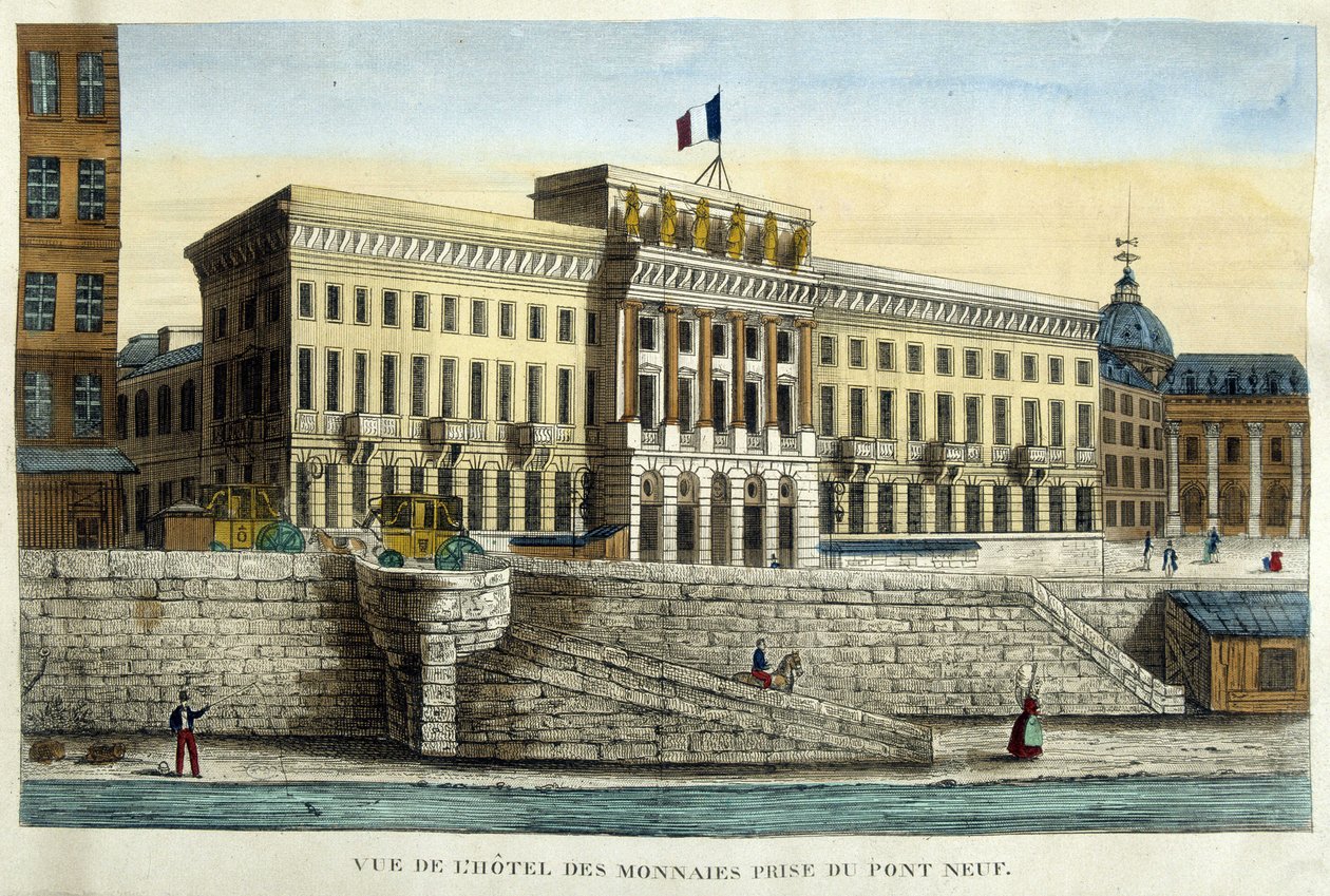 A Hotel des Monnins kilátása a Pont Neufról - metszet, 19. század eleje alkotó: French School