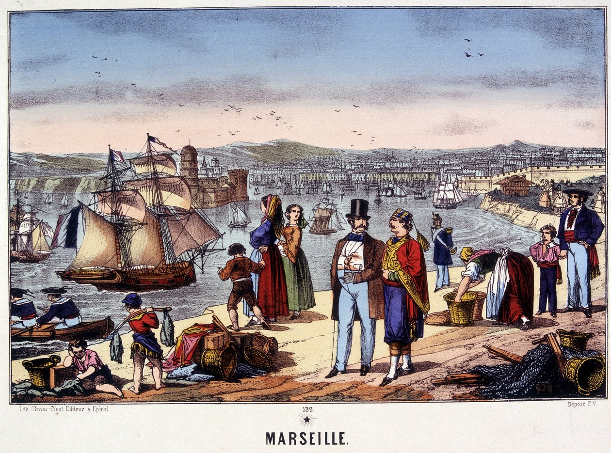 Kilátás a marseille-i kikötőre, Epinal képe, n.d. 19. század alkotó: French School