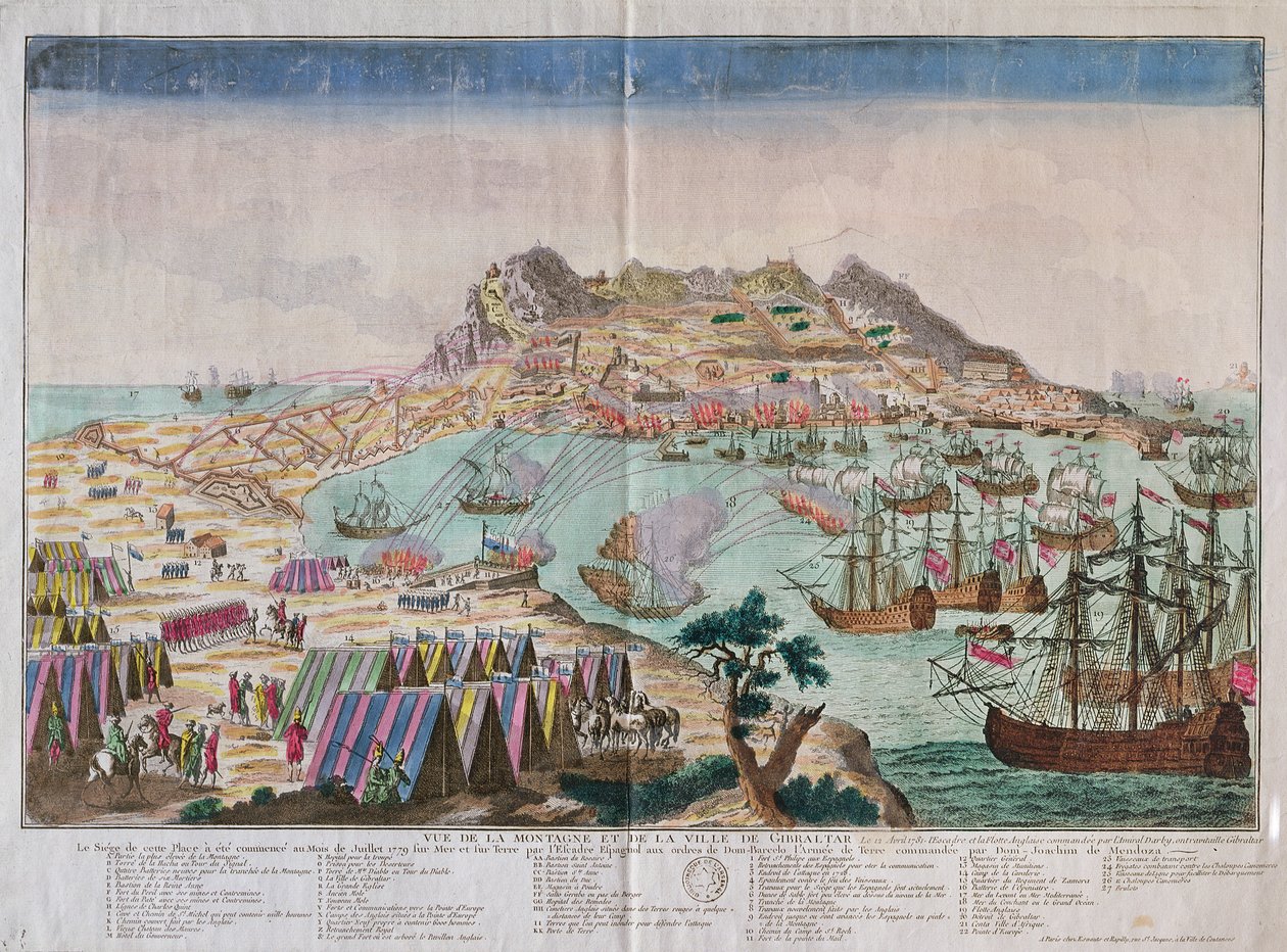Kilátás a sziklára és Gibraltár városára az 1779-es ostrom alatt alkotó: French School