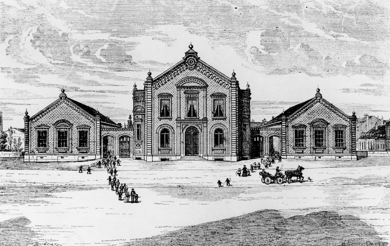 Kilátás az iskolákra és a színházra, Guise család, Jean-Baptiste Andre Godin (1817-88) Solutions Sociales című művéből, Párizs, 1871 alkotó: French School