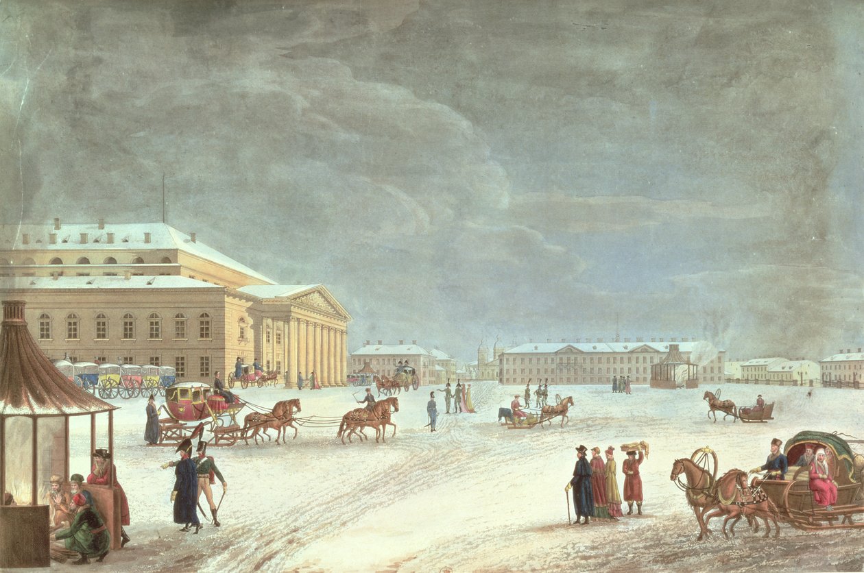 Kilátás a térre és a Nagyszínházra, Szentpétervár (színes litó) alkotó: French School