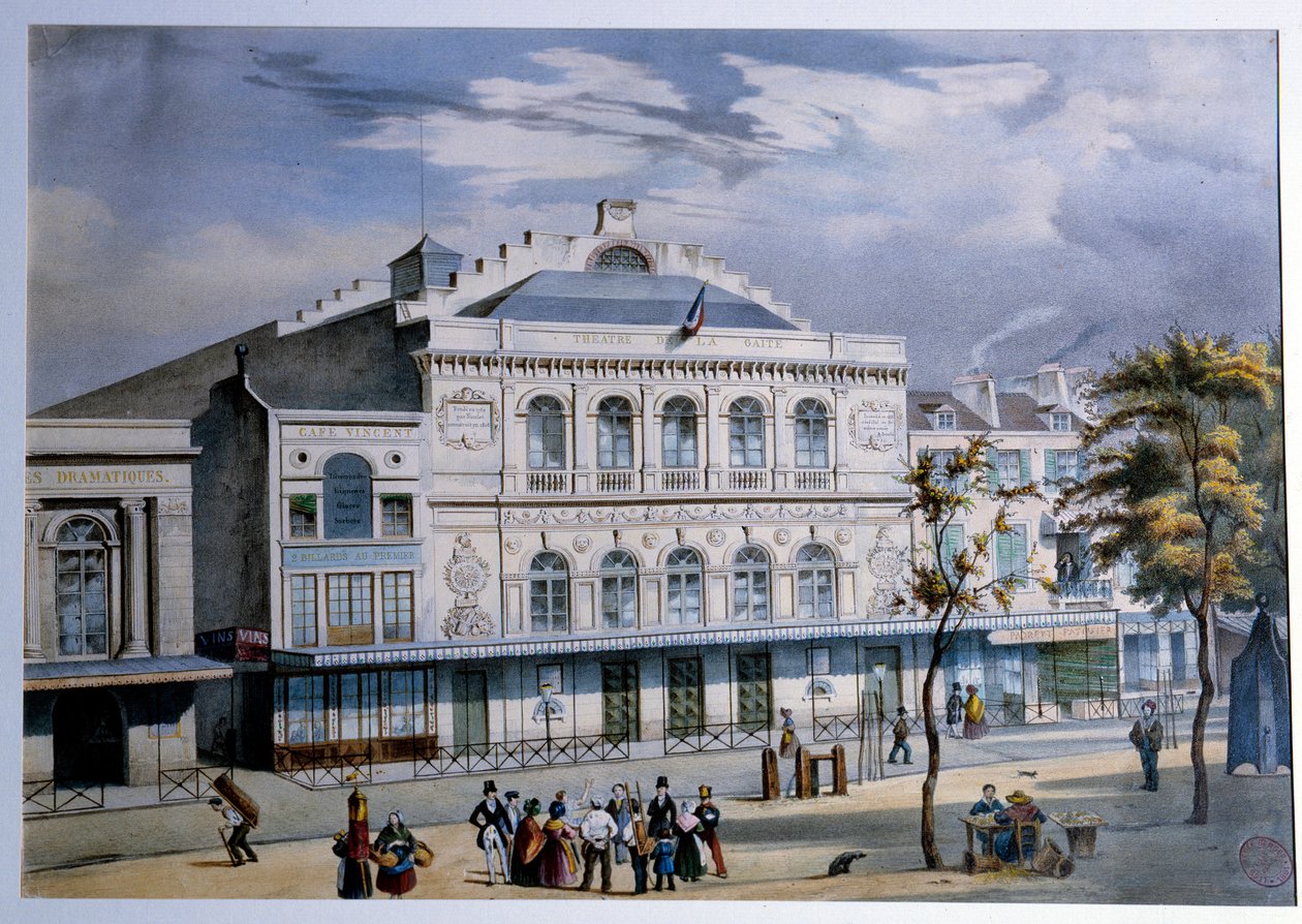 A párizsi Theatre de la Gaite látképe A 19. századi Párizs litográfiája. Musee Carnavalet alkotó: French School