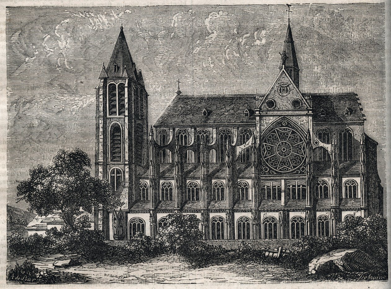 Kilátás a Saint-Victor (Saint Victor) apátságról, az 1811-ben megsemmisült volt rendes kanonok apátság (augusztinai) - Metszet a „Párizs fizikai, polgári és erkölcsi történelme: a legrégibb történelmi időktől napjainkig” című könyvébe, Jacques Antoine Dula alkotó: French School
