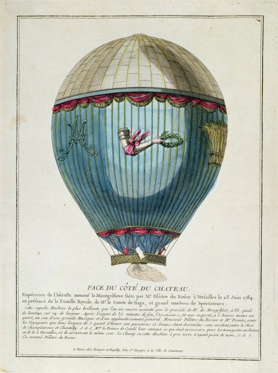 Francois Pilatre de Rozier (1754-85) által Versailles-ban 1784. június 23-án használt léggömb képe. alkotó: French School