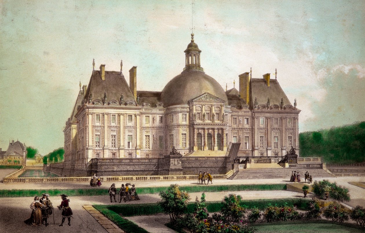 Kilátás a maincyi (Seine-et-Marne) Vaux le Vicomte (Vaux-le-Vicomte) kastélyára, 1658 körül épült. A 19. századi magángyűjtemény nyomatai alkotó: French School
