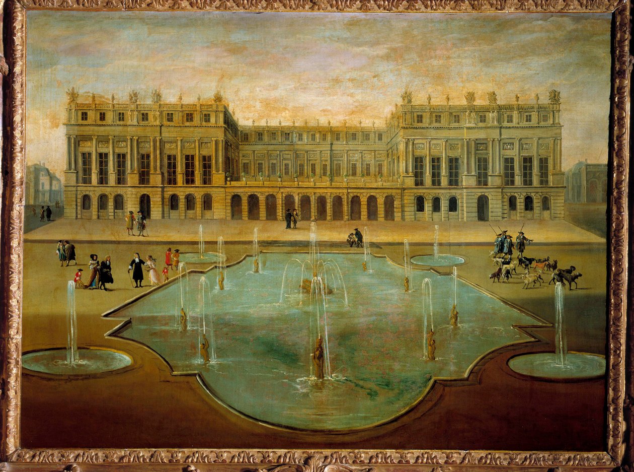 Kilátás a versailles-i kastélyra a kertek oldaláról 1678 előtt A francia iskola névtelen festménye. 17. századi V. 1,36 x 1,54 m alkotó: French School