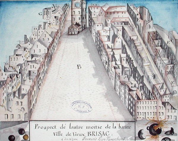Kilátás Brisach központjára az 1793-as francia bombázás után alkotó: French School