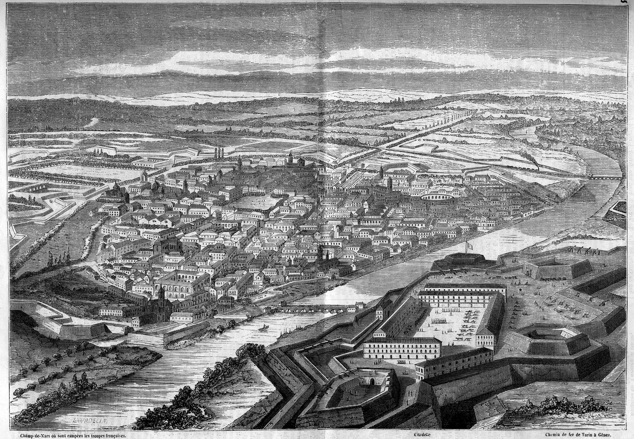 Kilátás a városra és Alexandria fellegvárára, Olaszországban alkotó: French School