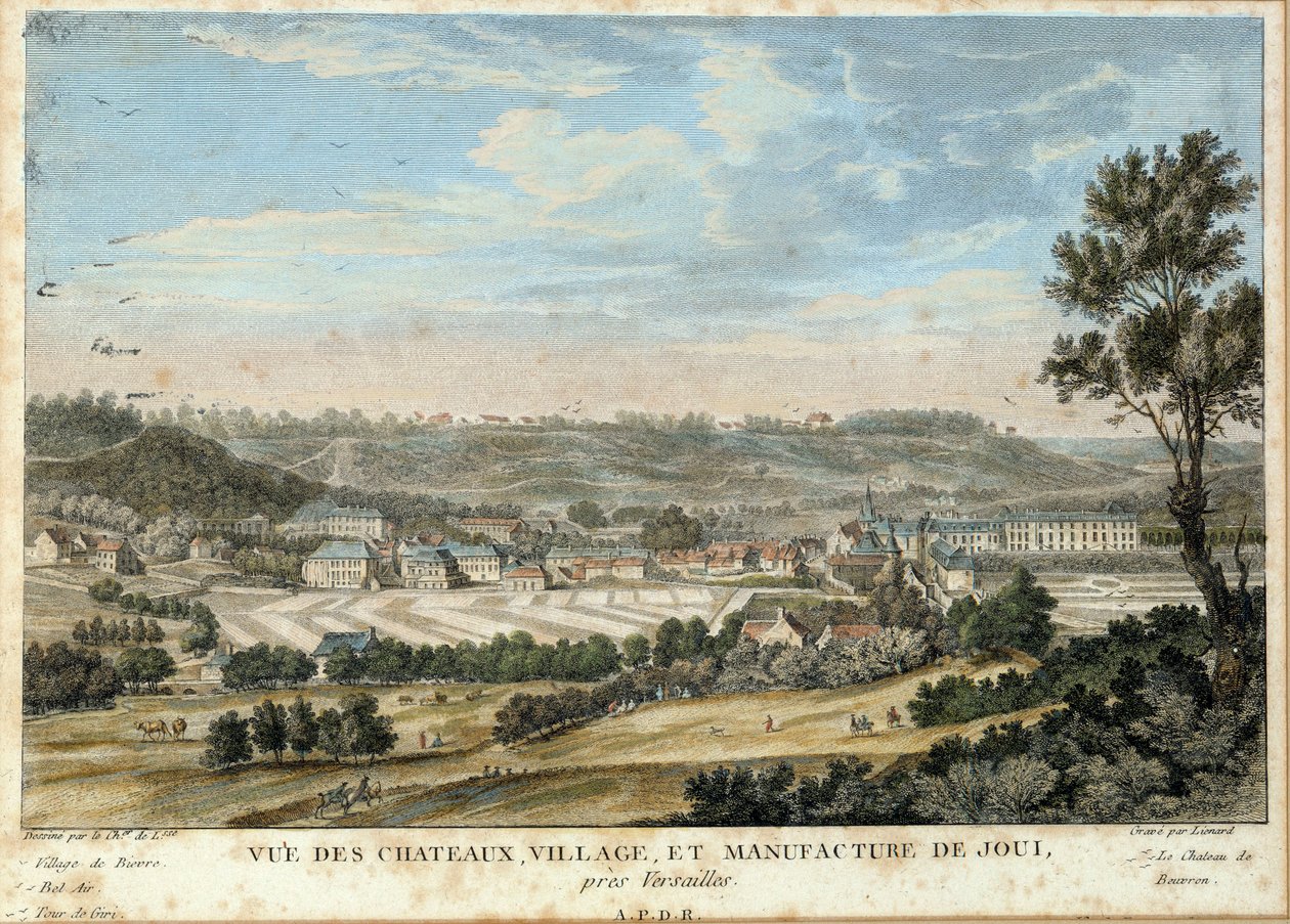 A város és a vászongyár látképe Christophe Philippe Oberkampf (1738-1815) Jouy en Josas-ban (Yvelines) (1758-ban készült) 1800-as litográfia Sceaux, Musee de l
