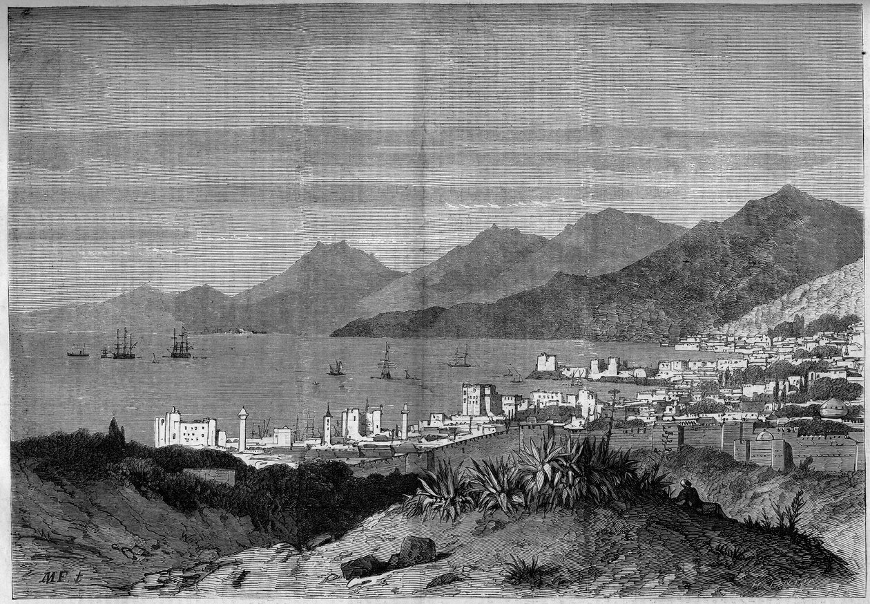 Bejrút város látképe 1860-ban. Metszet a „The Illustrous World” 172. sz.-ban, 1860. július 28. alkotó: French School
