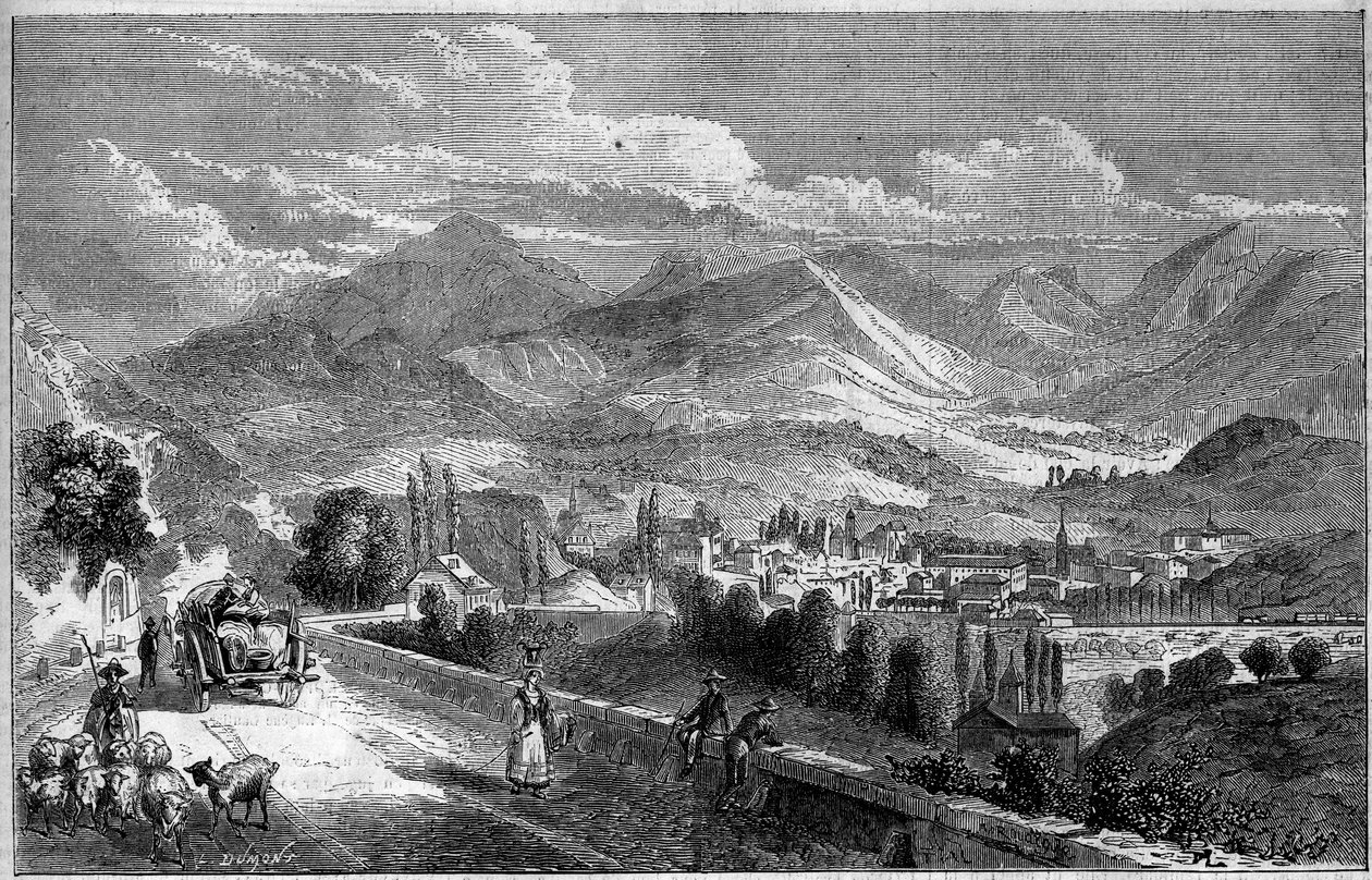 Kilátás Chambery városára, az Aix felé vezető útról. Savoie (73) alkotó: French School