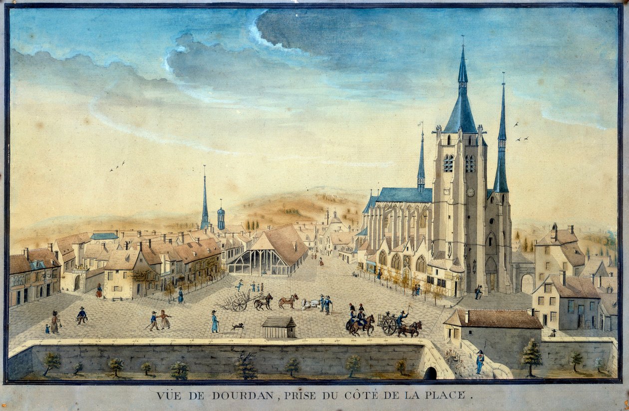 Dourdan városának kilátása egy fogoly által Akvarell a 19. századi francia iskolából Musee de l