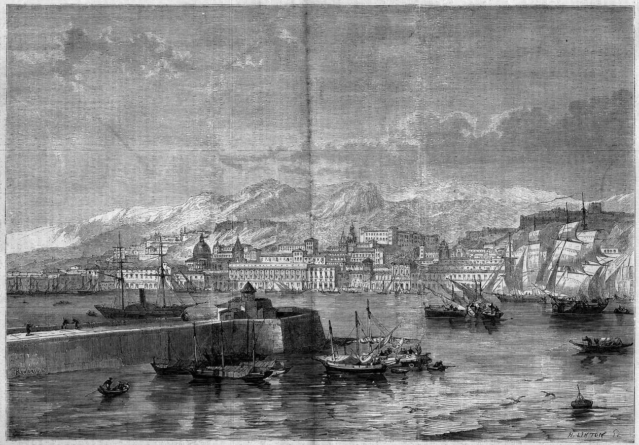 Kilátás Messina városára (Messina vagy Missina). Szicília, Olaszország alkotó: French School