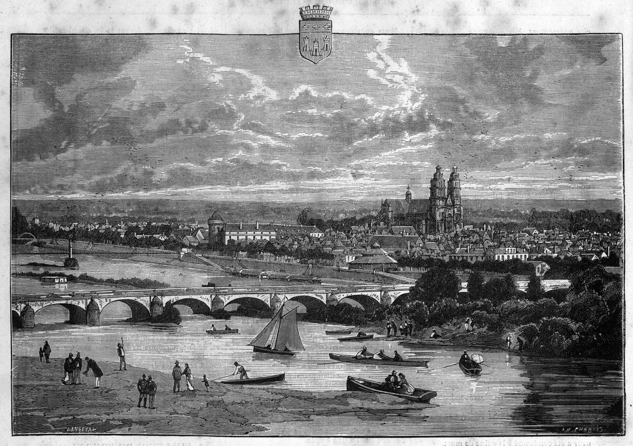 Kilátás Tours városára az Indre et Loire-ban. Metszet 1880-ból a „La republique illustree”” magángyűjteményben. alkotó: French School