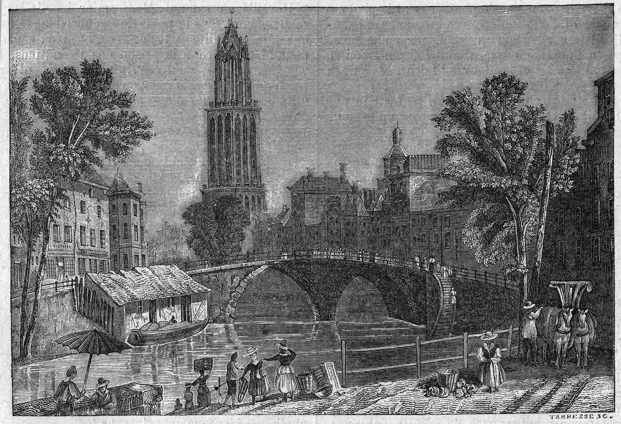 Kilátás Utrecht városára Hollandiában, 19. század végén. Metszet az 1895. december 5-i „La gazette du dimanche”-ban. alkotó: French School