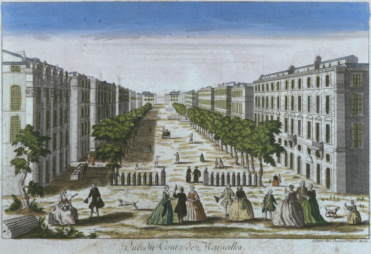 Kilátás a pályára, Marseille, Franciaország (színes gravírozás) alkotó: French School