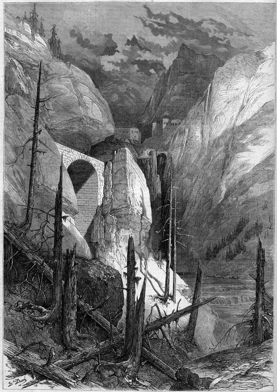 Kilátás a defilére és Finstermunz erődítményére (1471). Tirol, Svájc alkotó: French School