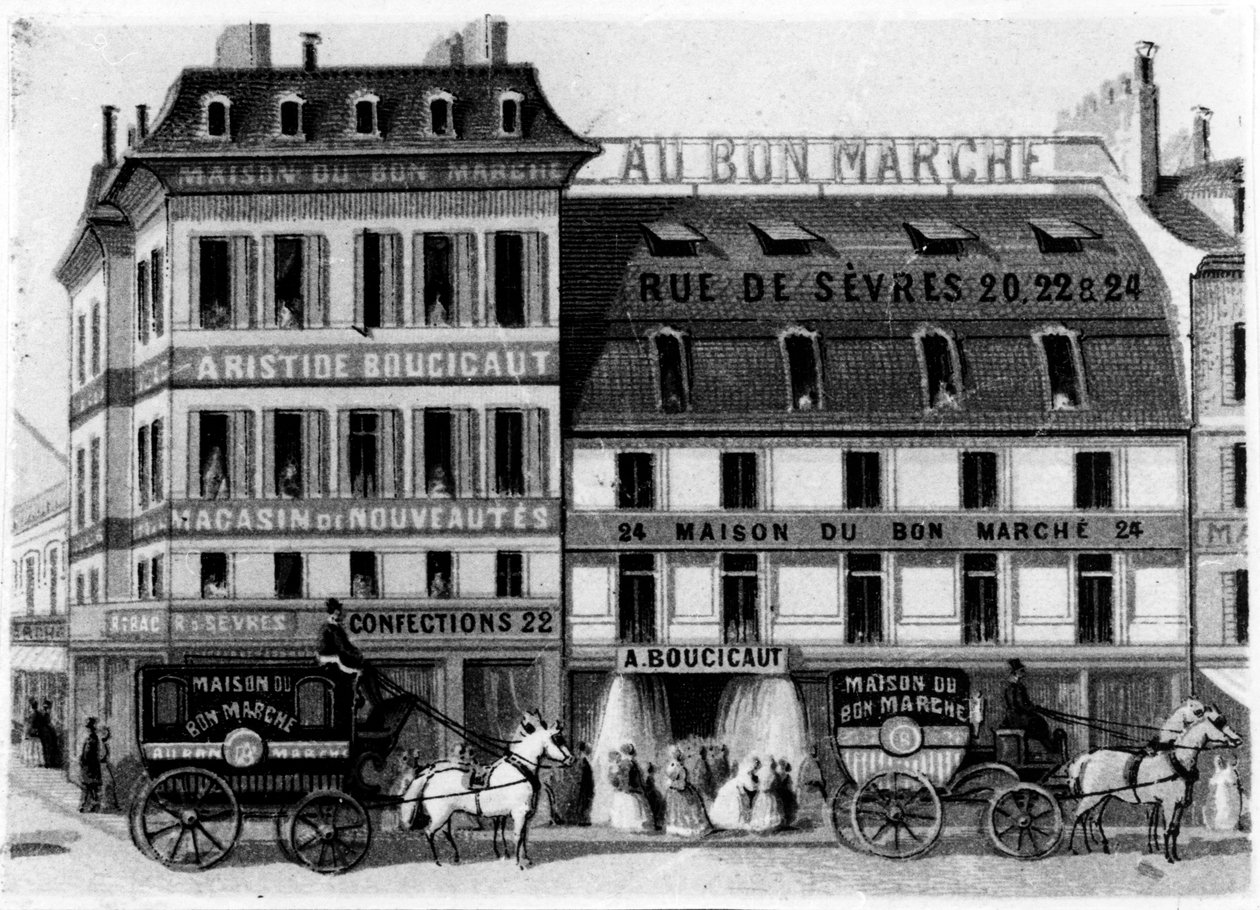 Kilátás a Bon Marché üzletek külsejére, rue de Sèvres, Párizs, 1869 körül alkotó: French School