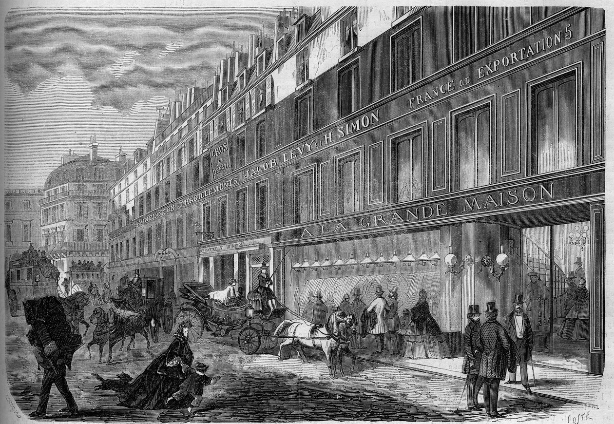 Kilátás a „La Grande Maison” ruhagyár homlokzatára. Párizs alkotó: French School