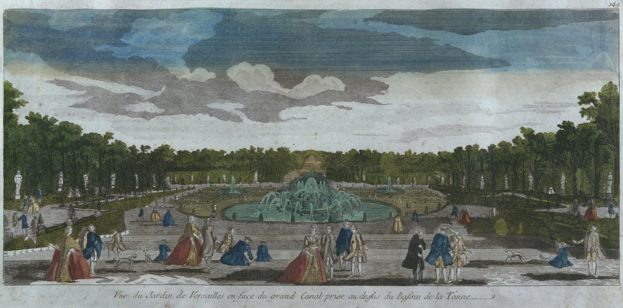 Kilátás a Canal Grande előtti kertre a Latona szökőkútjából, Versailles, Franciaország alkotó: French School