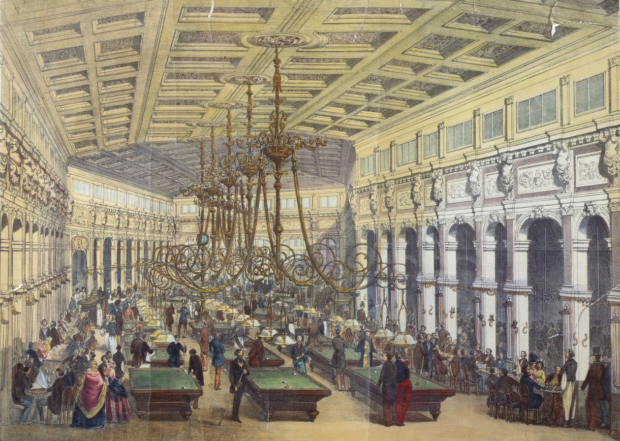 Kilátás a párizsi Grand Cafe Parisien belsejére, Thibault metszet, 1855 alkotó: French School