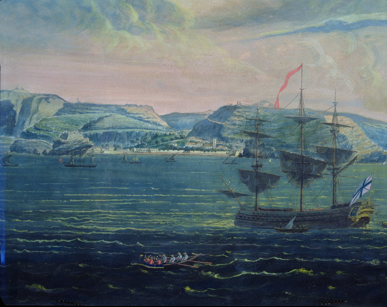 Kilátás Szent Ilona szigetére, 1820 körül (wc és gouache papíron) (lásd még: 182640) alkotó: French School