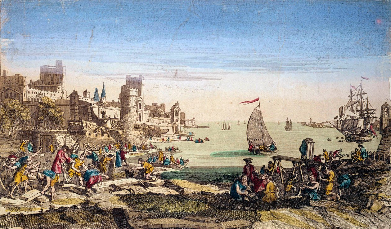 Le Havre város kikötőjének és hajógyárainak látképe (Szajna tengeri). alkotó: French School