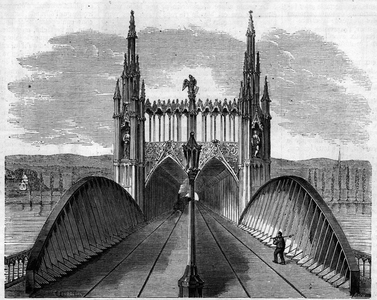 Kilátás a Kehl-t (Németország) Strasbourggal (Franciaország) összekötő Rajnán átívelő vasúti hídra alkotó: French School