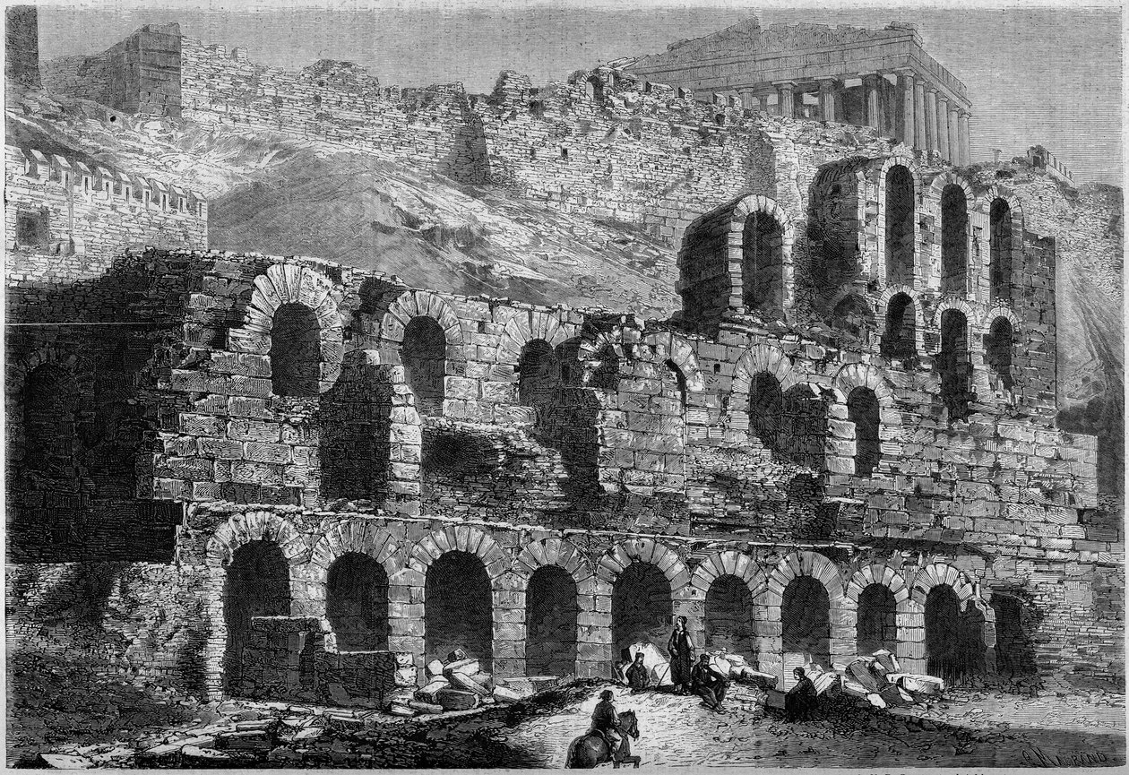 Kilátás a Herodes Atticus Odeon romjaira (161-ben épült) Athénban, Görögországban alkotó: French School